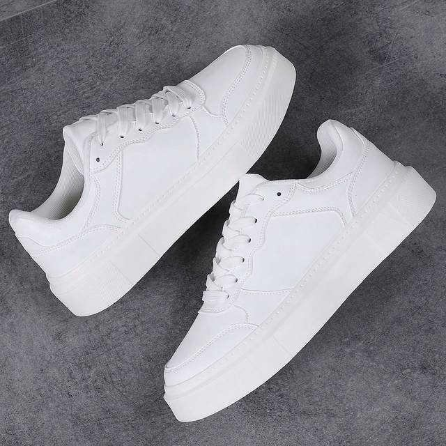 SHEIN Men&#39;s Thick Sole White Sneakers Comfortable Lightweight Casual Trainers