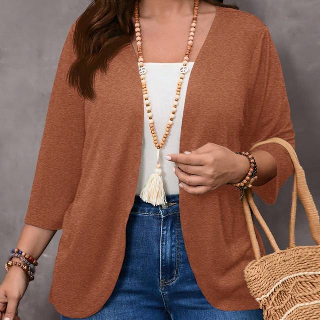 EMERY ROSE Plus Size Vacation Casual Solid Color Teacher Outfits Fall Women Clothes Jacket