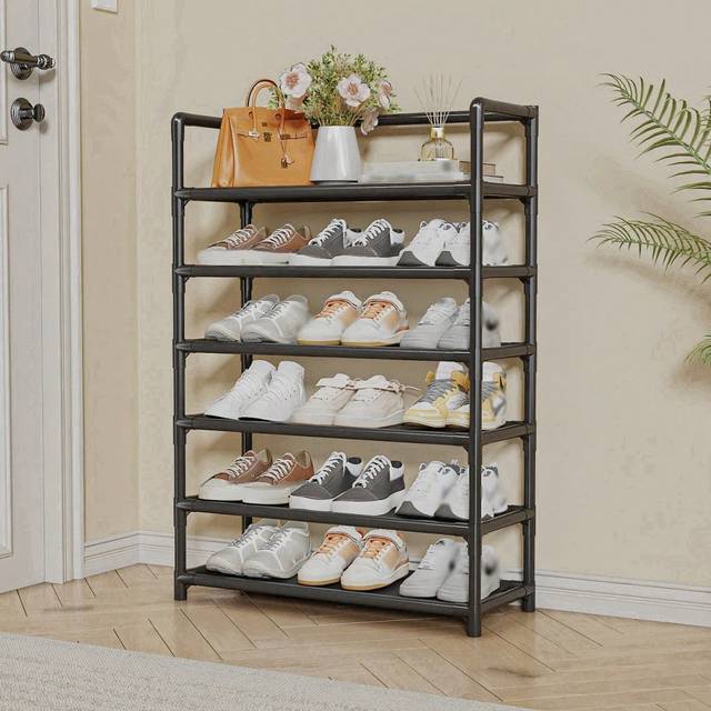 SHEIN 1pc New 6-Tier Large Capacity Shoe Rack, Home Stackable Shoe Rack Organizer, Easy Assembly Space-Saving Shoe Storage Shelf