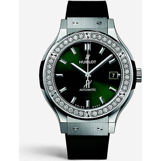 Hublot Mens Green 565.nx.8970.rx.1204 Classic Fusion Titanium, Diamond and Rubber Watch - GREEN
