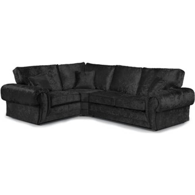 Chelsea Crushed Velvet Large 4 Seater Corner Sofa 1 Corner 2 Rolled Arms - Black - One Size