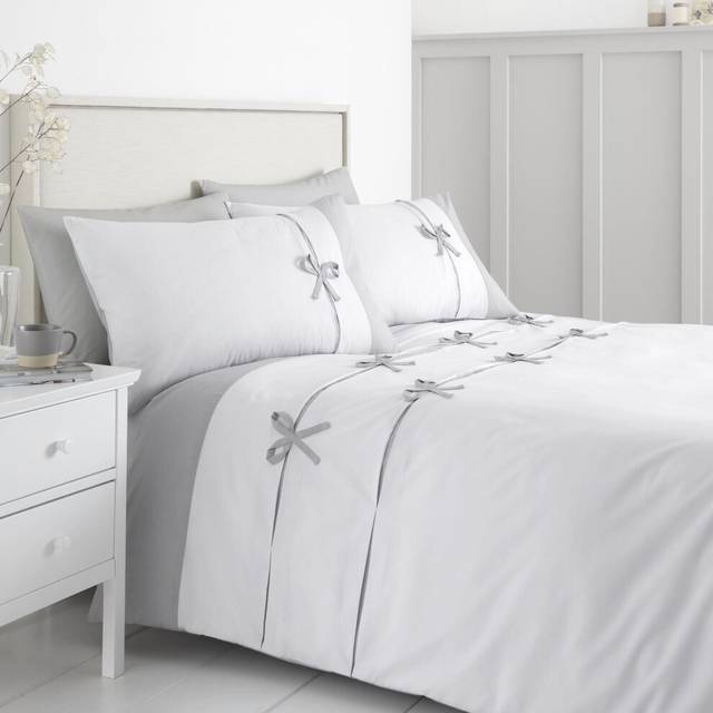 Milo Bow Duvet Cover Set with Pillowcases - White (Double Duvet Cover + 2 Standard Pillowcases)