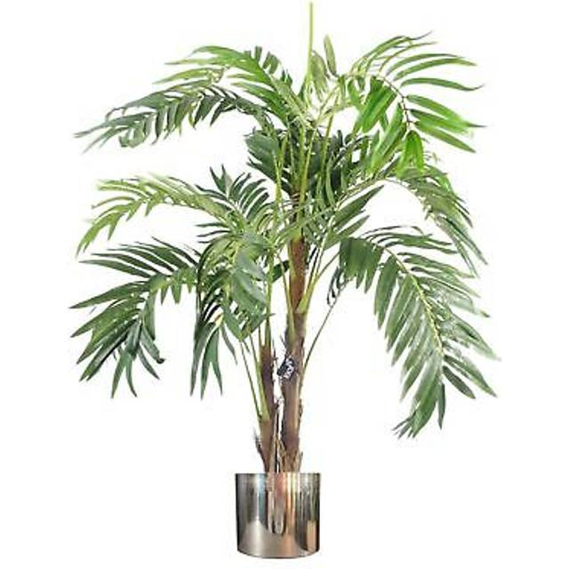 Large Artificial Palm Tree 120cm Luxury Planter 4ft Realistic Leaf Design - Silver (120cm H X 80cm W X 80cm D)