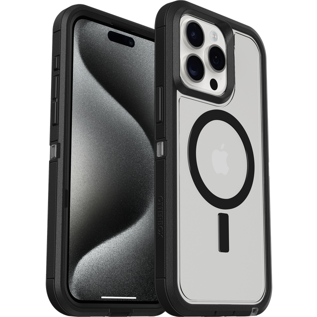 OtterBox Defender XT skal för iPhone 15 Pro Max med MagSafe, extra stöttåligt, fallsäkert,skyddande skal, testad till militärstandard x5, Klar/Svart