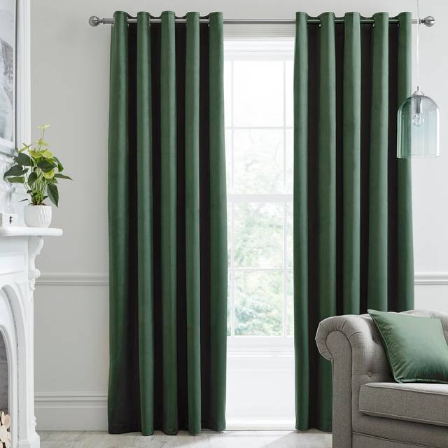 Laurence Llewelyn-Bowen Montrose Velvet Blackout Eyelet Curtains - Bottle Green - W168xD229cm(W66xD90inches)