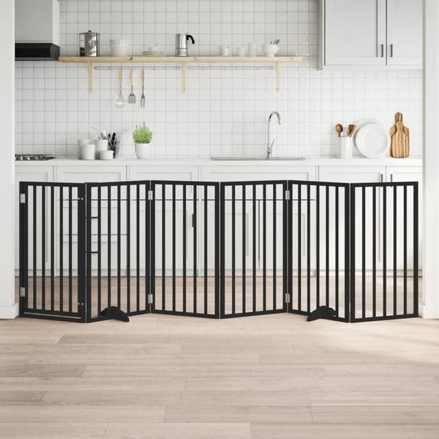 vidaXL Dog Gate with Door Foldable 6 Panels Black 300 cm Poplar Wood