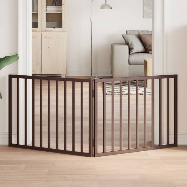 (brown, 80 x 60 x 2 cm/ 2 pcs) vidaXL Dog Gate with Door Foldable Dog Fence Pet Gate Pet Barrier Poplar Wood