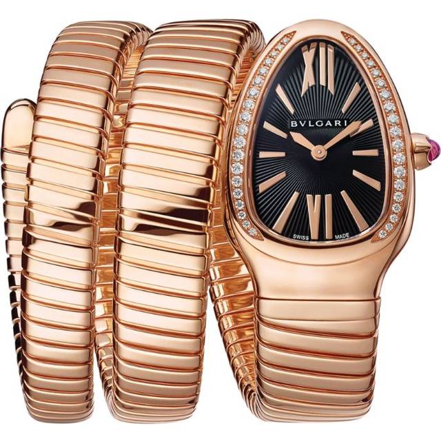 Bvlgari Rose Gold and Diamond Serpenti Tubogas Watch - Black - 35mm