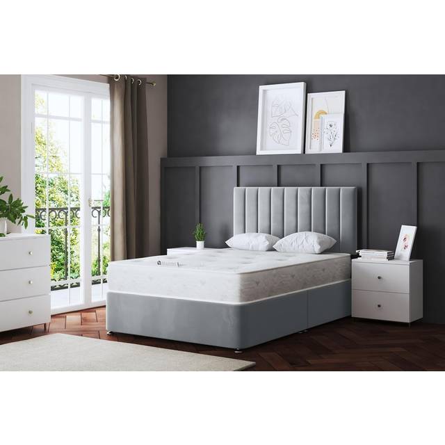 Amelia Upholstered Silver Panel Divan Bed with Headboard - Double