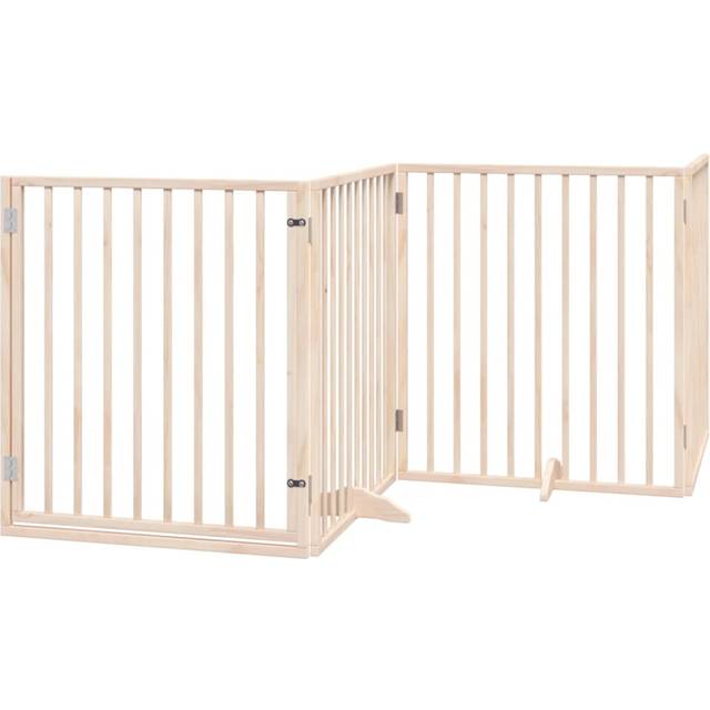 vidaXL Dog Gate with Door Foldable 4 Panels 320 cm Poplar Wood - Brown
