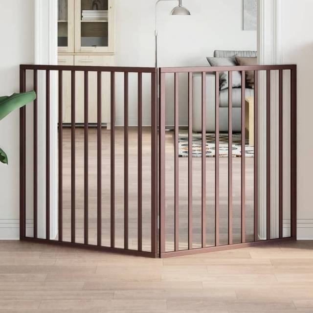 (brown, 80 x 90 x 2 cm/ 2 pcs) vidaXL Dog Gate with Door Foldable Dog Fence Pet Gate Pet Barrier Poplar Wood