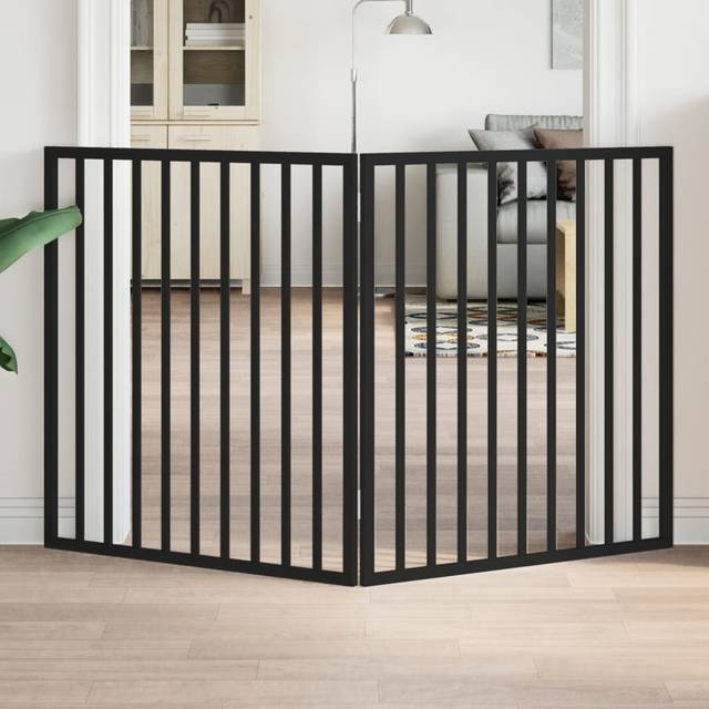 (black, 80 x 90 x 2 cm/ 2 pcs) vidaXL Dog Gate with Door Foldable Dog Fence Pet Gate Pet Barrier Poplar Wood