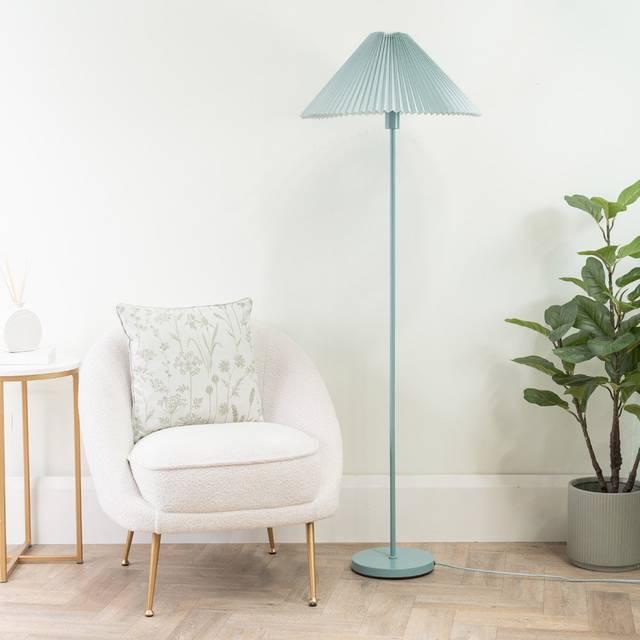 ValueLights Akira Blue Pleated Shade LED Floor Lamp - 156 x 53 x 5.3cm