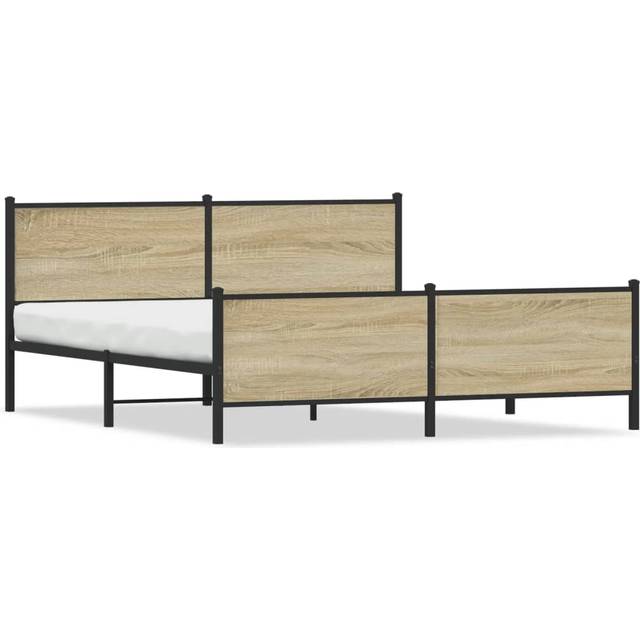 vidaXL Metal Bed Frame without Mattress Sonoma Oak 200x200 cm - Brown