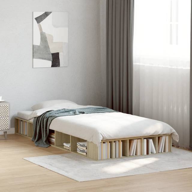 vidaXL Bed Frame without Mattress Sonoma Oak 90x190 cm Single - Brown