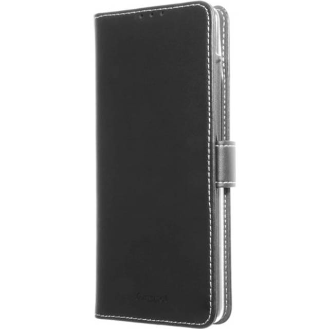 Insmat Exclusive Flip Case - Vikbart fodral för mobiltelefon - papper, kartong, läder, polykarbonat, bomull, aluminiumfolie - svart - för Samsung Galaxy A51