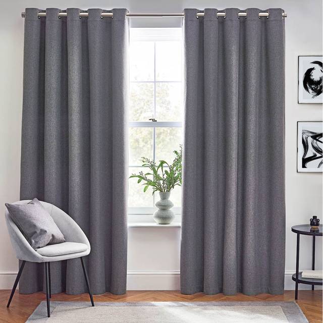 furn. Dawn Charcoal Thermal Blackout Eyelet Curtain 168 x 137cm - Grey - W 137 x D 168cm