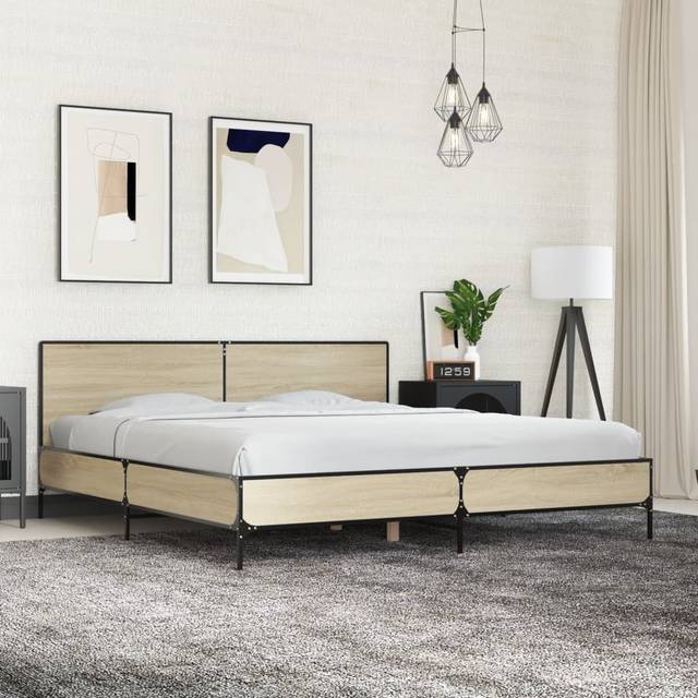 (sonoma oak, 180 x 200 cm) vidaXL Bed Frame Home Bed Base Smoked Oak 140x190 cm Engineered Wood and Metal
