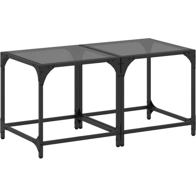 vidaXL Coffee Tables with Black Glass Top 2 pcs 40x40x40 cm Steel
