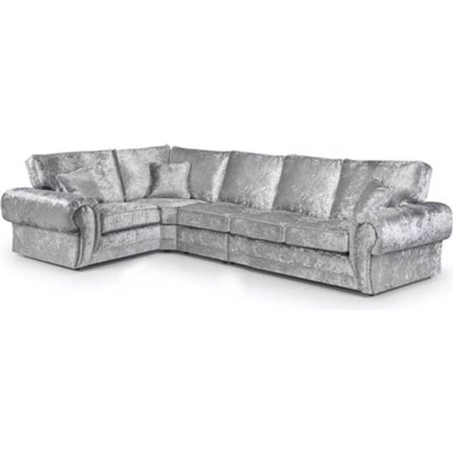 Chelsea Crushed Velvet Long 5 Seater Large Corner Sofa 1 Corner 3 Rolled Arms - Silver - One Size
