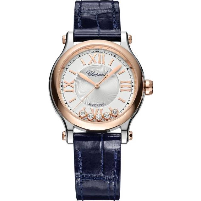 Chopard Silver 18k Rose Gold Stainless Steel Diamond Happy Sport Automatic Women's Wristwatch 36 mm