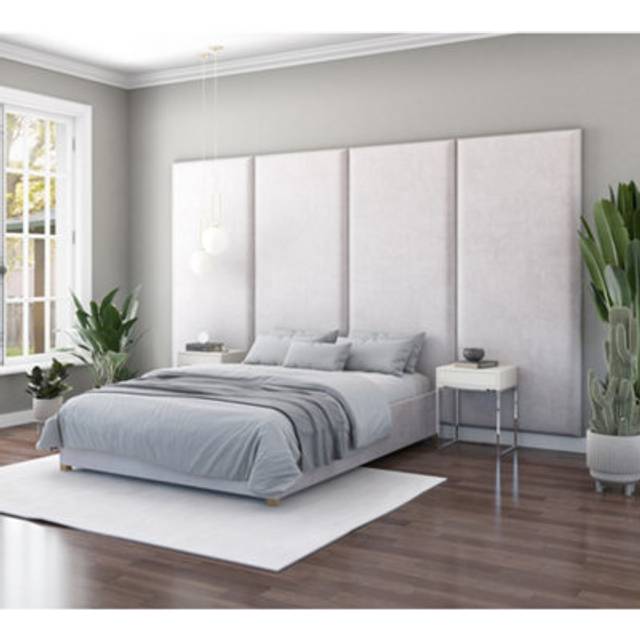 Aspire Furniture Aspire 90Cm X 210Cm Large Upholstered Headboard Wall Panel, Plush Velvet Light Silver, Silver