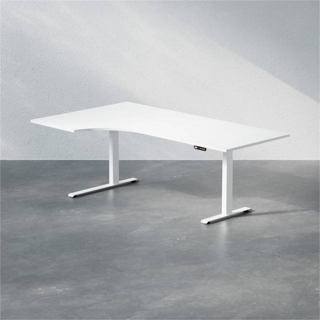 Höj och sänkbart svängt skrivbord - Premium, Storlek 200x120 cm, Bordsskiva Vit, Stativ Vit