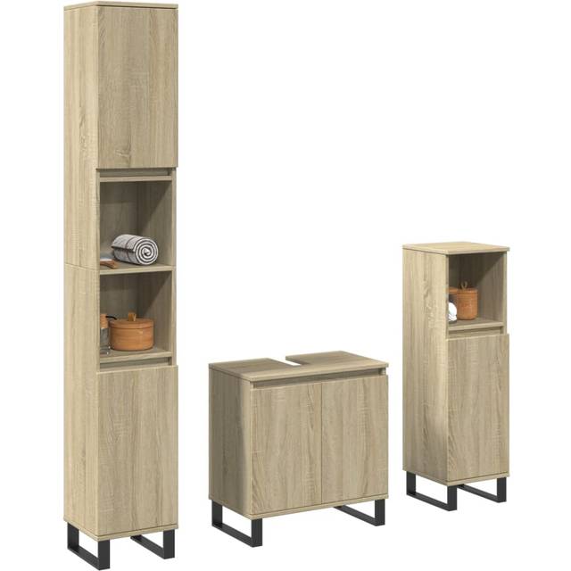 vidaXL Badrumsmöbler set 3 delar sonoma-ek konstruerat trä