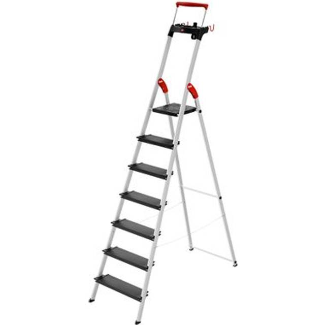 Hailo L100 Topline Aluminium Deep Safety Stepladder - 7 Tread, Black