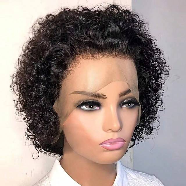 SHEIN Pixie Cut Curly 13x1 Transparent HD Lace Front Wigs Human Hair Pre Plucked Hairline Short Curly Glueless Lace Front Wigs For Women Brazilian Virgin Ha