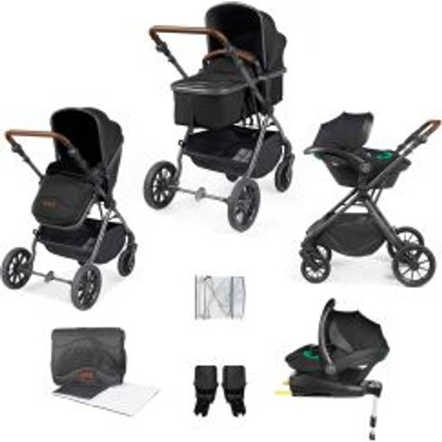 Ickle Bubba Cosmo 9 Piece Travel System with i-Size Stratus Car Seat &amp; ISOFIX Base - Gunmetal/Black/Tan, Black