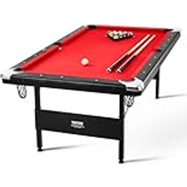 VEVOR Billiards Table, 6.3 ft Pool Table, Portable Foldable Space-Saving Table, Billiard Table Set Includes Balls, Cues, Chalks and Brush, Black with Red Cloth, Perfect for Family Game Room Kid Adult
