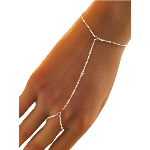 SYMFNY 1pc 925 Sterling Silver Minimalist & Stylish Beads Chain Ring Bracelet
