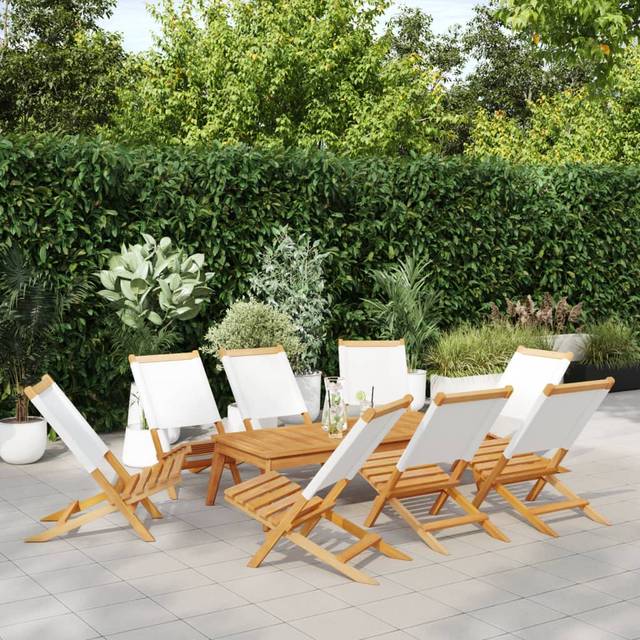 (cream, 8 pcs) vidaXL Folding Garden Chairs 6 pcs Chairs Cream White Fabric and Solid Wood