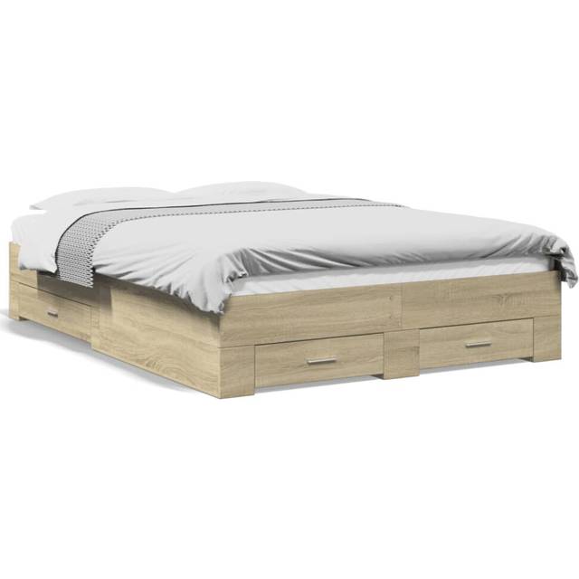 vidaXL Bed Frame with Drawers without Mattress Sonoma Oak 120x190 cm Small Double - Brown