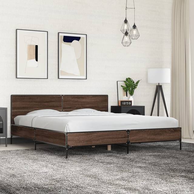 (brown oak, 180 x 200 cm) vidaXL Bed Frame Home Bed Base Smoked Oak 140x190 cm Engineered Wood and Metal