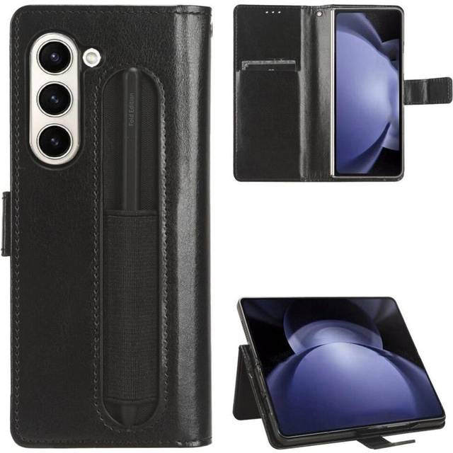 (Black) Case for Samsung Galaxy Z Fold 6 Flip Cover Magnetic Card Holder Wallet