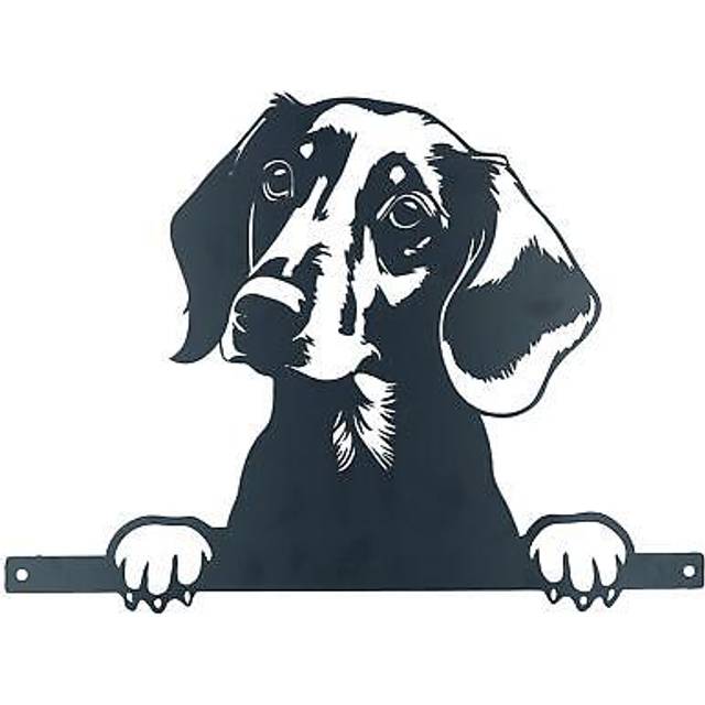 AB Tools Black Metal Peeking Dachshund Silhouette With Fixing Plate Garden Ornament Gift - One Size