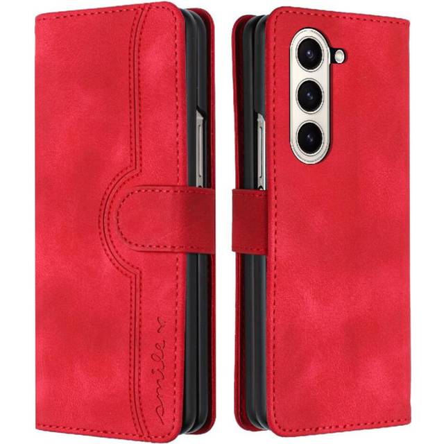 (Red) Compatible with Samsung Galaxy Z Fold 6 Premium Pu Wallet Built-in Magnet Cover