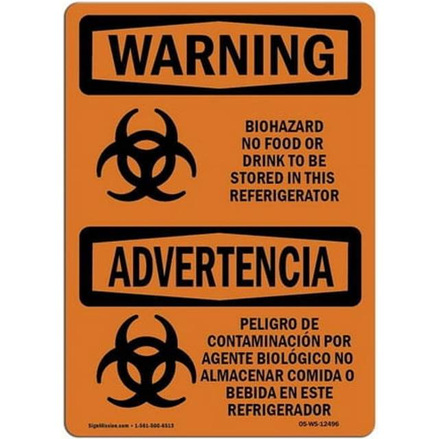 SignMission OS-WS-A-1014-L-12496 10 x 14 in. OSHA Warning Sign - Biohazard No Food or Drink Bilingual