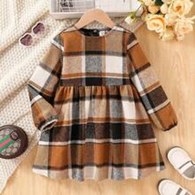 SHEIN Young Girls And Toddler Girls Thick Woolen Plaid Dress, Suitable For Casual And Commuting Wear In Autumn