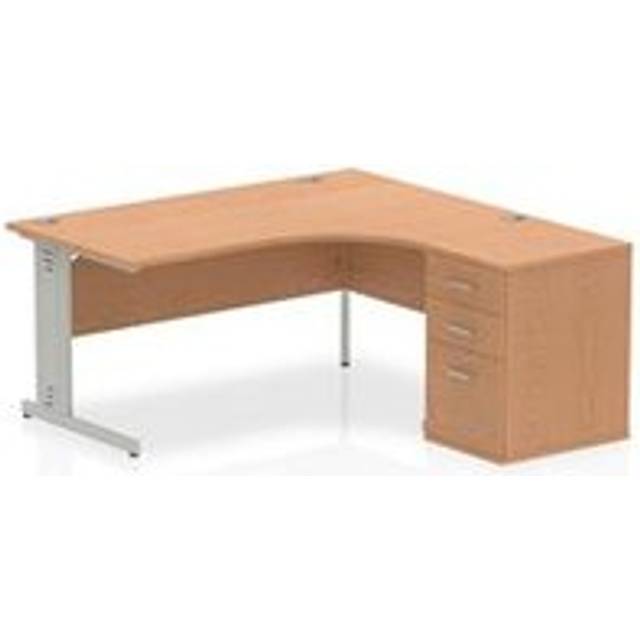 Impulse 1600mm Right Crescent Desk Oak White Leg + Desk High Ped