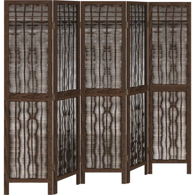 vidaXL Room Divider 5 Panels Dark Brown Solid Wood Paulownia