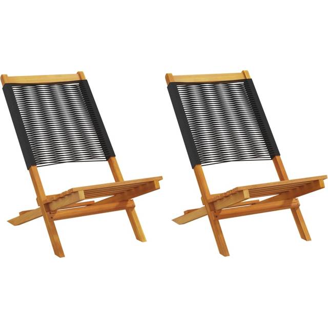 vidaXL Garden Chairs 2 pcs Black Solid Wood Acacia and Polypropylene