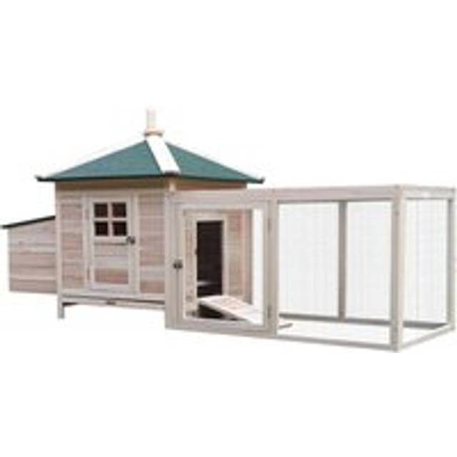 PawHut Chicken Coop Hen House Rabbit Hutch Poultry Cage Pen Outdoor Backyard with Nesting Box Run 196 x 76 x 97cm Natural | TJ Hughes