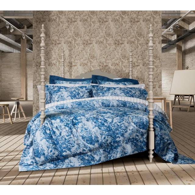 Giles Deacon by Sanderson Fringed Tulip Toile 100% Cotton Sateen 250 Thread Count Duvet Cover Set - Blue