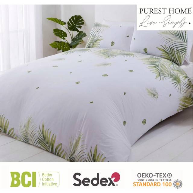 (Green, King Size) Rapport Home Tropics Palm Tree Leaves Green Reversible Single Duvet Cover Set Bedding Set