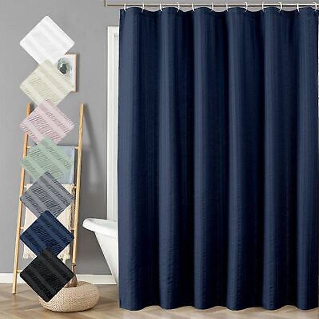 Aiyufeng Moga Extra Long Navy Blue Shower Curtain 96 Inch Long  Embossed Texture Fabric Bathroom Shower Curtain  Large Hotel Bat