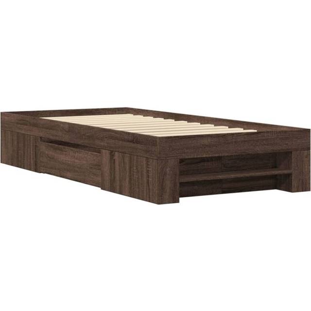 vidaXL Bed Frame Bed Base Brown Oak 75x190 cm Small Single Engineered Wood