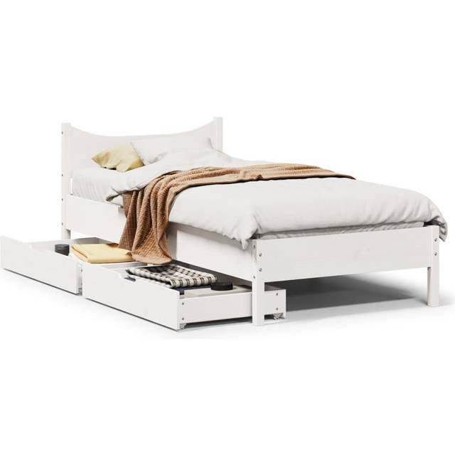 Bed Frame with Drawers White 75x190 cm Small Single Solid Wood Pine Vidaxl